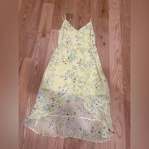 Loft Outlet Floral Yellow Sheer High Low Dress 2P